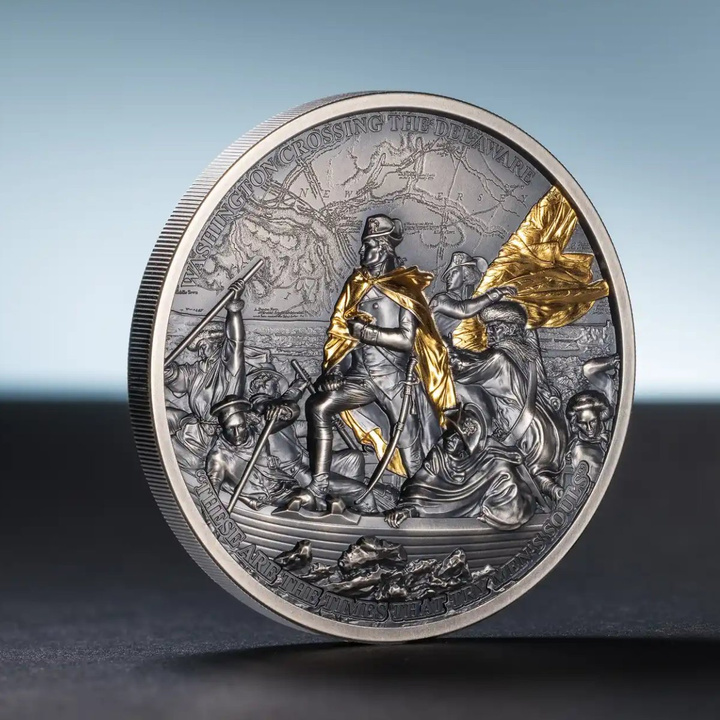 Stříbrná mince Forging of Independence – Crossing the Delaware 2 unce Stříbra 2026 Antique Finish