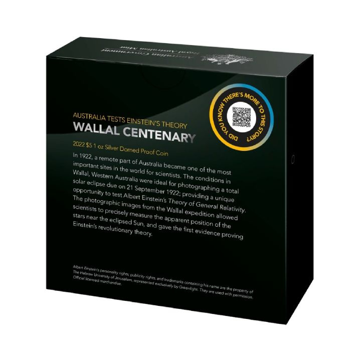 Wallal Centenary - Australia Tests Einstein's Theory 1 oncia d'argento 2022 Proof Domed Coin