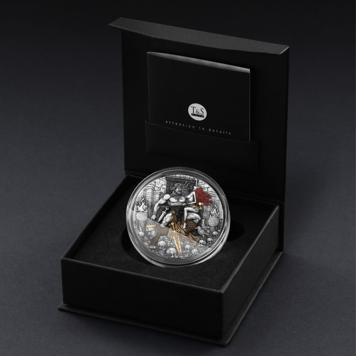 Cameroon: Barbarian King Gilded 2 oz Silver 2025 Antiqued Coin