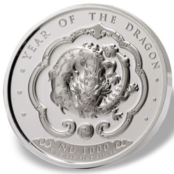 Bhutan: Anno lunare del Drago colorato 5 once d'argento 2024 Proof