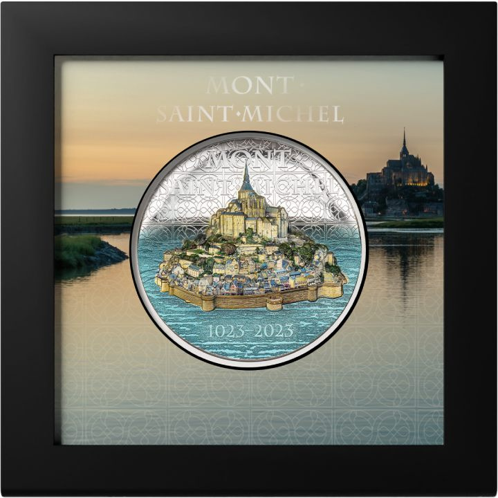 Cook Islands: Mont-Saint-Michel kolorowany 5 uncji Srebra 2023 Proof Ultra High Relief