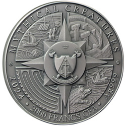 Niue : Mythical Creatures - Harpy colorée 5 Argent 2024 High Relief Antiqued Coin