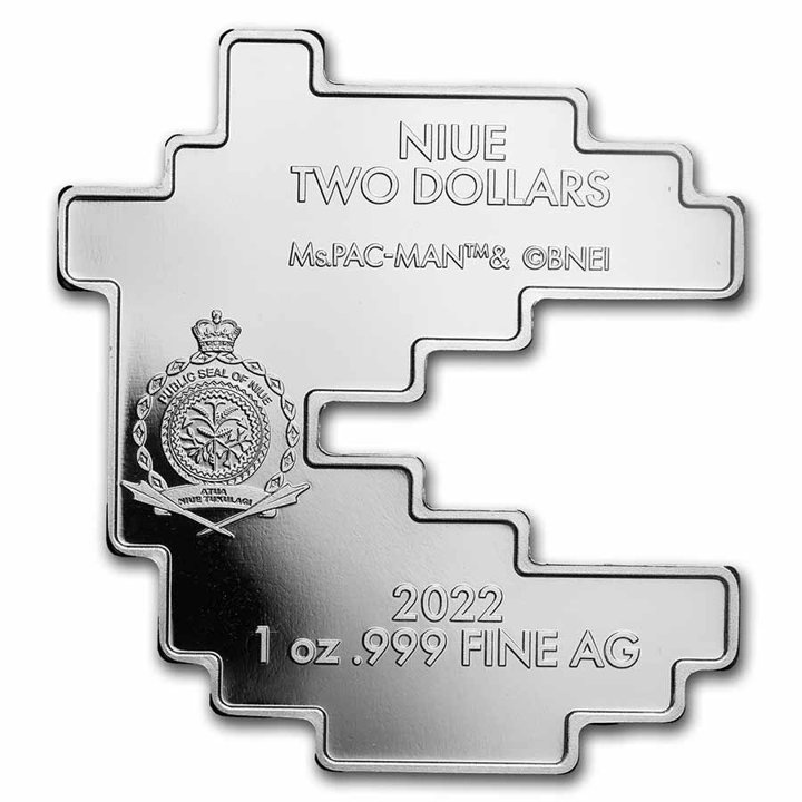 Niue: Ms.PAC-MAN coloured 1 oz Silber 2022 Proof Shaped Coin