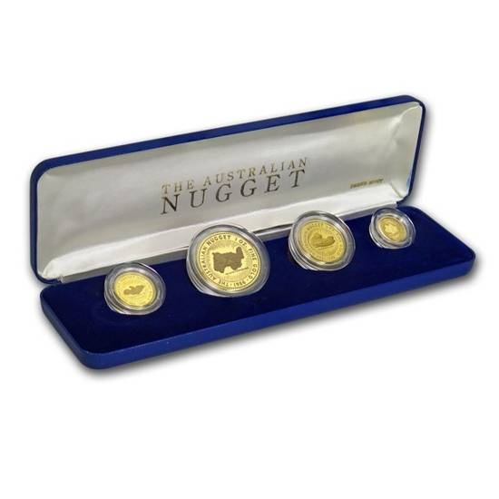 Zestaw 4 monet Australian Nugget Złoto 1986 Proof