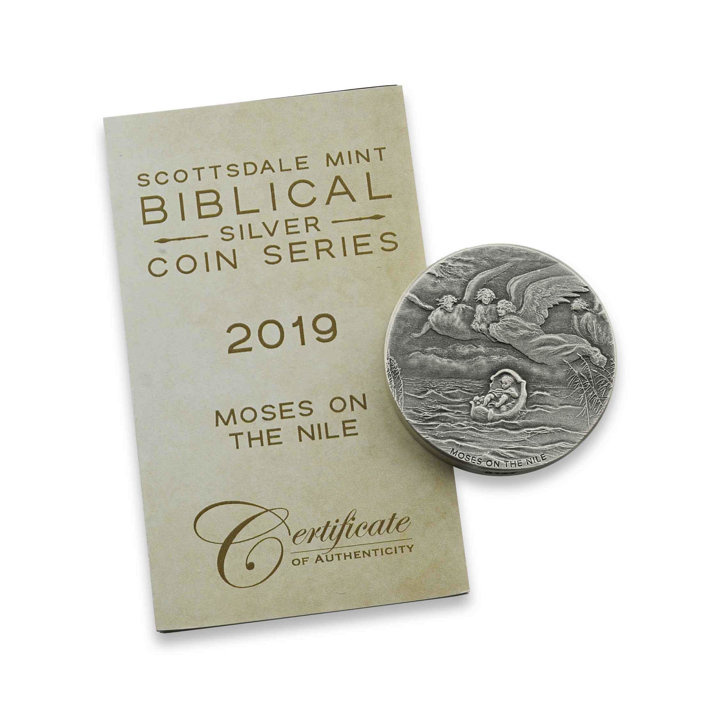 Niue: Biblico - Mosè sul Nilo 2 once d'argento 2019 Proof Antiqued Coin