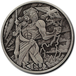 Tuvalu: Gods of Olympus - Zeus 1 oz Silver 2020 Antique Finish