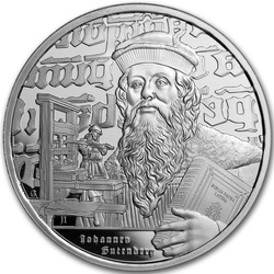 Niue: Icons of Inspiration - Johannes Gutenberg 1 uncja Srebra 2024 Proof