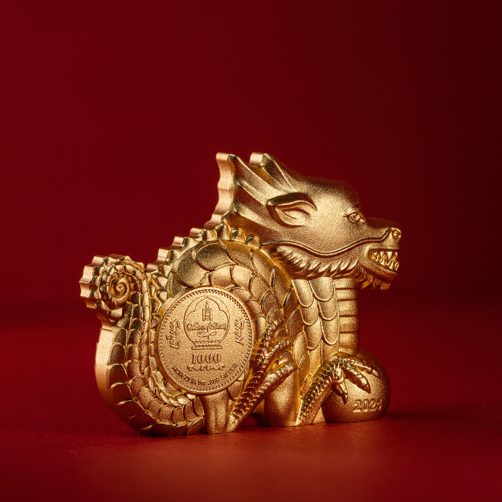 Mongolia: Grande drago placcato in oro 1 oncia d'argento 2024 Silk Ultra High Relief