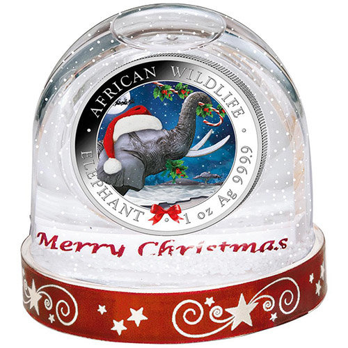 African Wildlife: Elefante somalí coloreado 1 oz Plata 2023 (Bola de nieve)