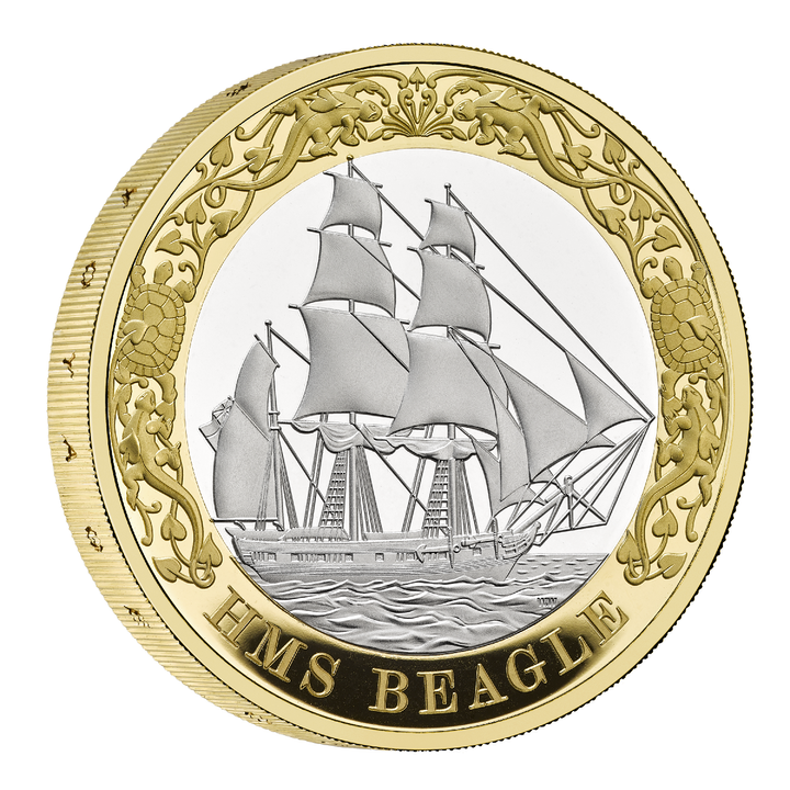 Monedă din argint HMS Beagle 2 lire aurită 2026 Proof Piedfort