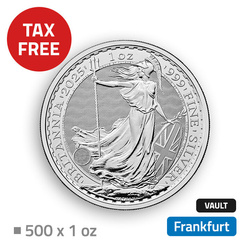 Britannia 500 oz Plata - en la tienda libre de impuestos de Frankfurt (Loomis)