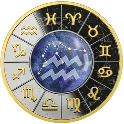 Camerun: Segni zodiacali - Acquario colorato, placcato in oro Argento 2023 Black Proof