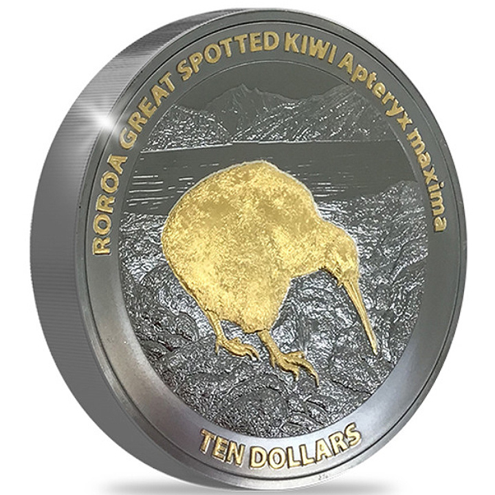 Kiwi plaqué or 5 onces d'argent 2024 Black Proof