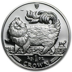 Île de Man Série chats : Maine Coon 1 once d'argent 1993 Proof