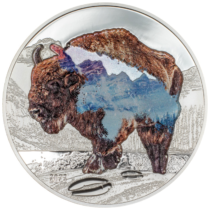 Mongolia: Into the Wild - Bisonte colorato 2 once d'argento 2023 Proof Ultra Alto Rilievo