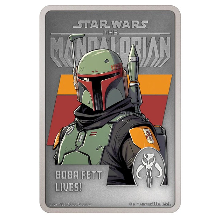 Niue: Star Wars The Mandalorian – Boba Fett kolorowany 1 uncja Srebra 2022 Antiqued Finish