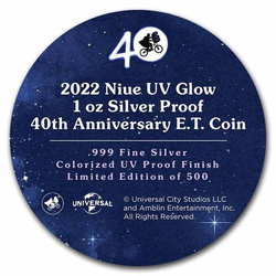 Niue : E.T. coloré - 40e anniversaire du film 1 once d'argent 2022 UV Glow Proof (Emballage métallique)