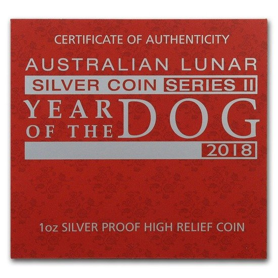 Lunar II: Rok Psa 1 uncja Srebra 2018 PROOF High Relief
