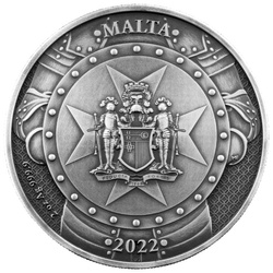 Malta: Knights of the Past 2 oz Silber 2022 Gilded High Relief Antiqued Coin