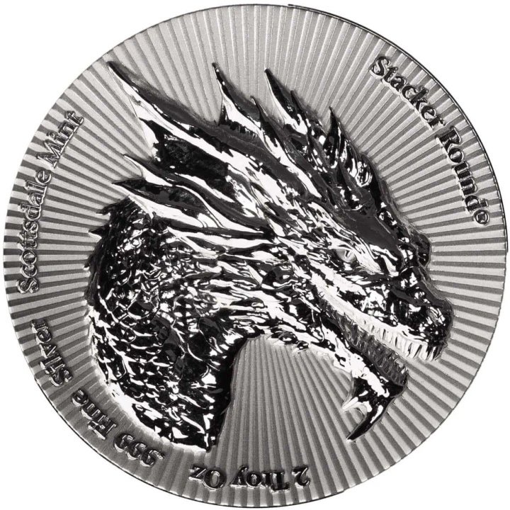 Medalie de argint Scottsdale Mint: Dragon Stacker 2 uncii de argint