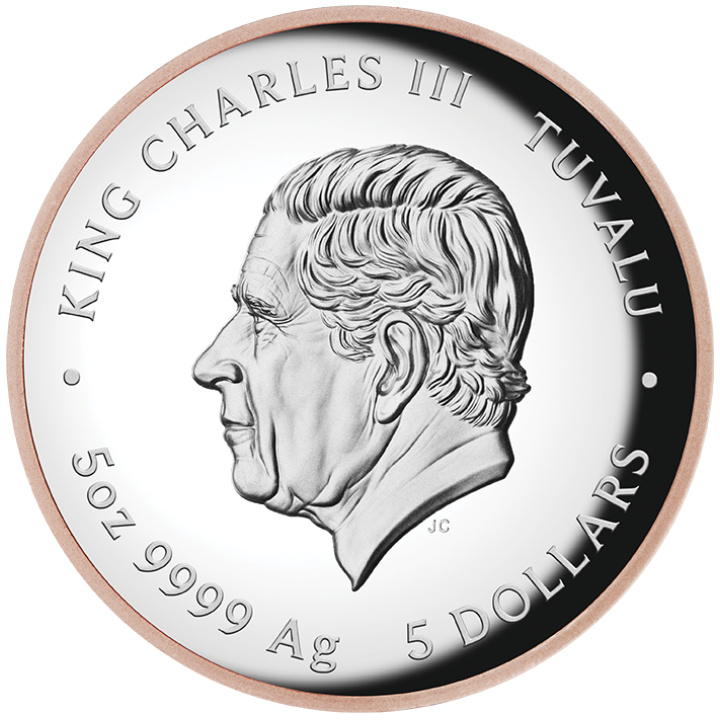 Tuvalu: Pantera rosa 60° anniversario placcato in oro 5 once d'argento 2024 Proof High Relief