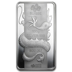 Lingot d'argent 100 grammes série Lunar Année du Dragon