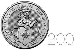 The Queen’s Beasts: The White Lion of Mortimer 2 oz Silber 200 Stück 2020