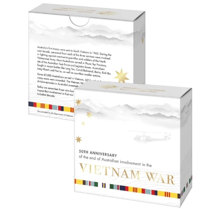 50th Anniversary of the End of Australia's Involvement in the Vietnam War kolorowany $2 Srebro 2023 Proof "C" Mintmark