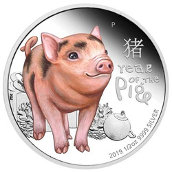 Lunar II: Baby Pig coloured ½ oz Silver 2019 Proof