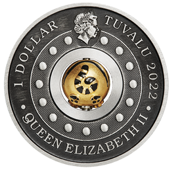 Tuvalu: Lunar III - Rok tygra 1 unce stříbra 2022 Rotating Charm Antiqued Coin