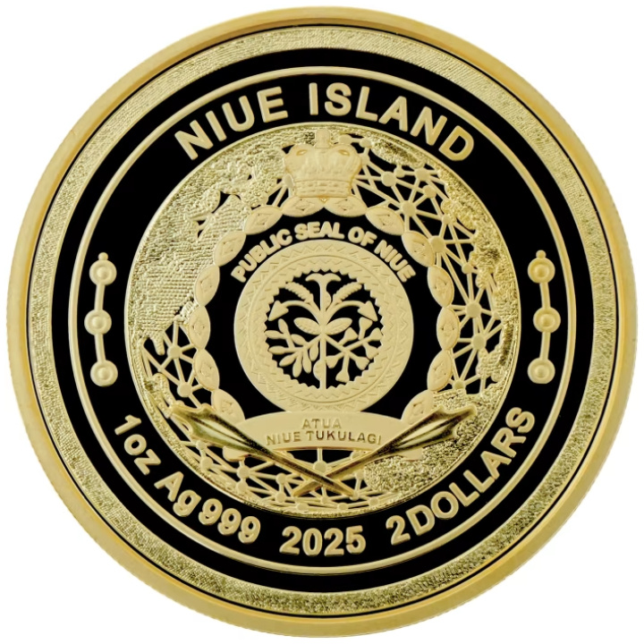 Niue: Bitcoin pozłacany 1 uncja Srebra 2025