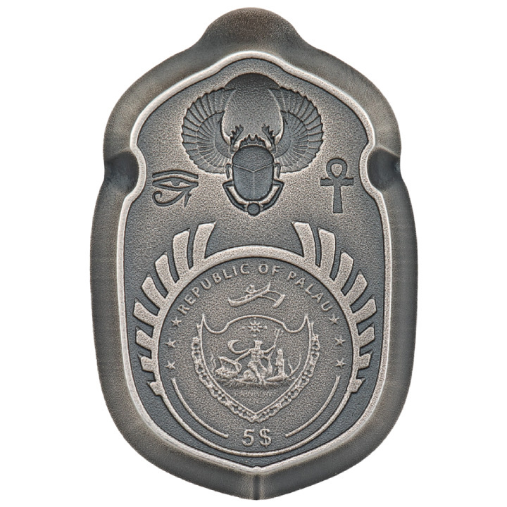 Palau: Scarab - Cheops 1 uncja Srebra 2023 Ultra High Relief Antiqued Coin