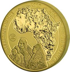 Ruanda: Onza Africana - 15º Aniversario Gorila de Montaña 1 oz Oro 2023
