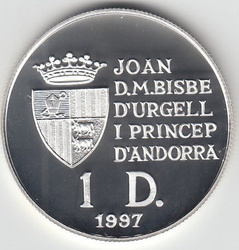 Androrra 1 dinar 7.70 gramos Plata 1997 Round Proof