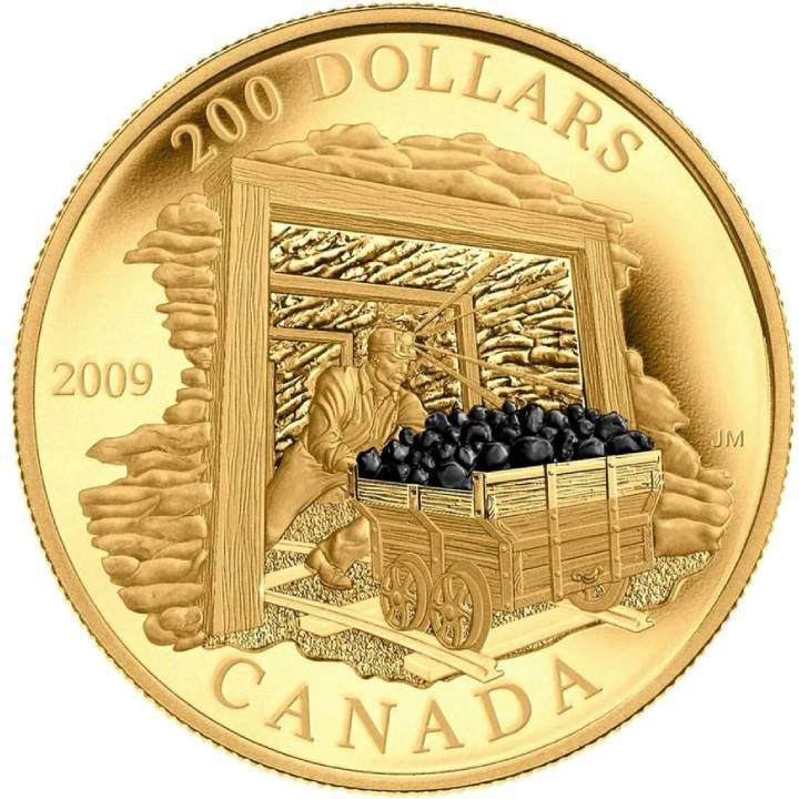 Canada: Coal Mining Trade coloured $200 Gold 2009 Proof Coin