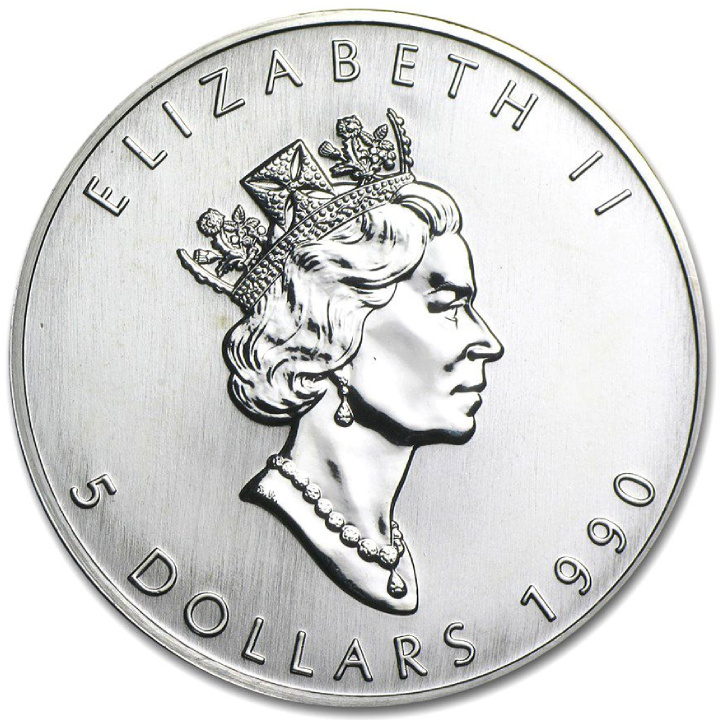 Hoja de Arce Canadiense 1 oz Plata 1990