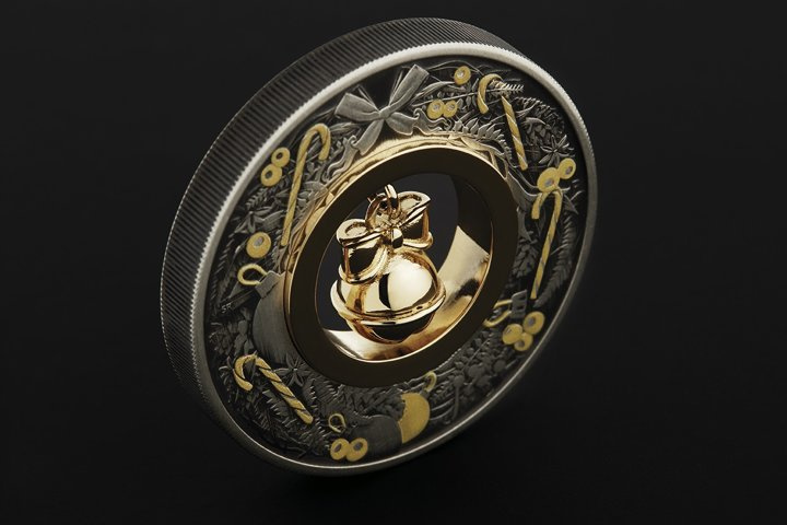 Jingle bell kolorowany 2 uncje Srebra 2022 Antiqued Coin