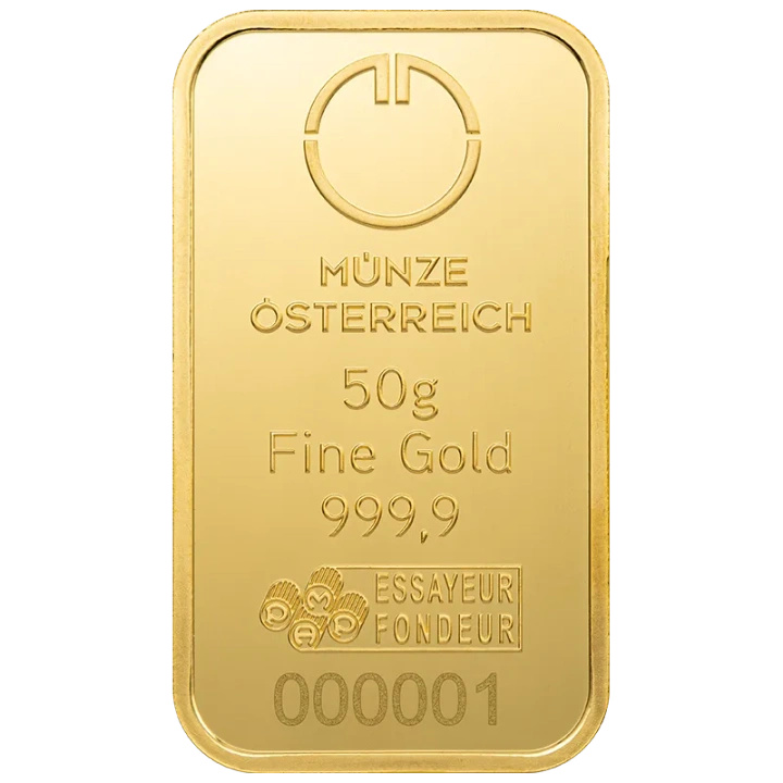 Złota sztabka 50g złota Austrian Mint