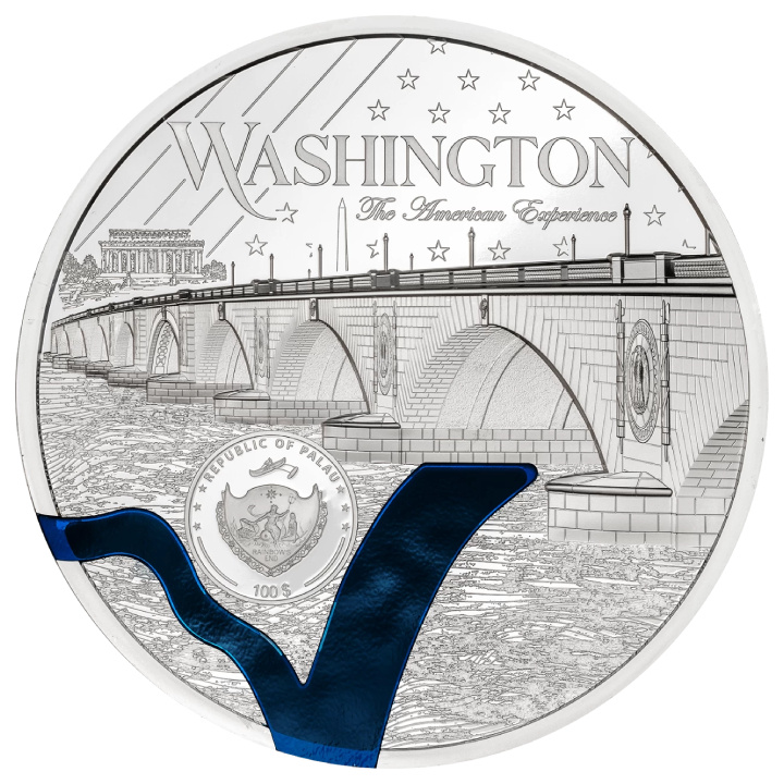 Palau: Tiffany Art Metropolis - Washington coloured 1000 grams Silber 2025 Proof Coin