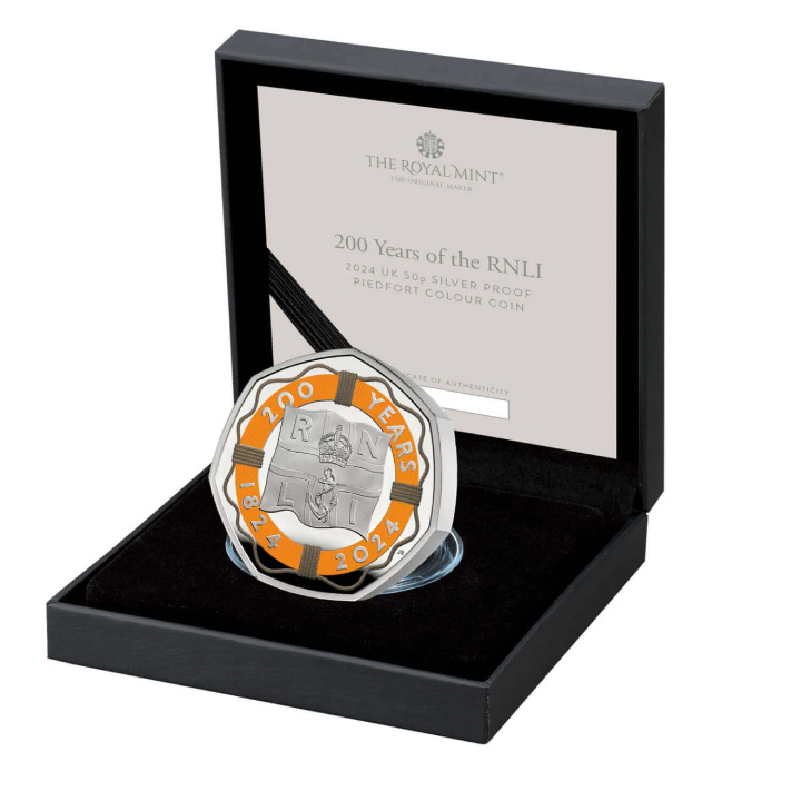 200 de ani de RNLI 50p colorată Argint 2024 Proof Piedfort