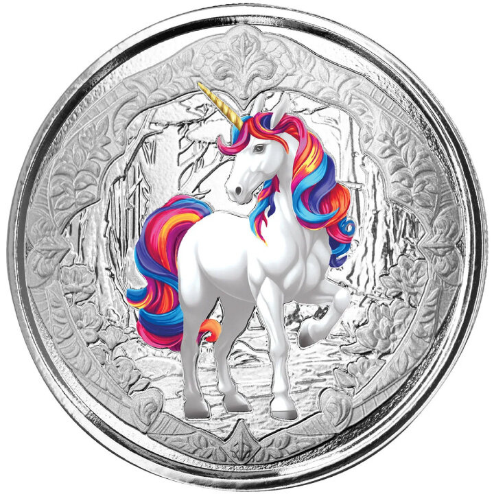 Fiji: Unicorn "Blossom" coloured 1 oz Silber 2024 Prooflike