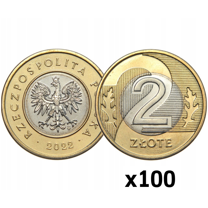 Banca Națională a Poloniei 2 zloți Sac monetar (100 bucăți) - Ani diferiți