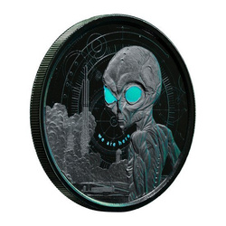 Ghana : Alien coloré 1 once d'argent rhodié 2021 (en noir)