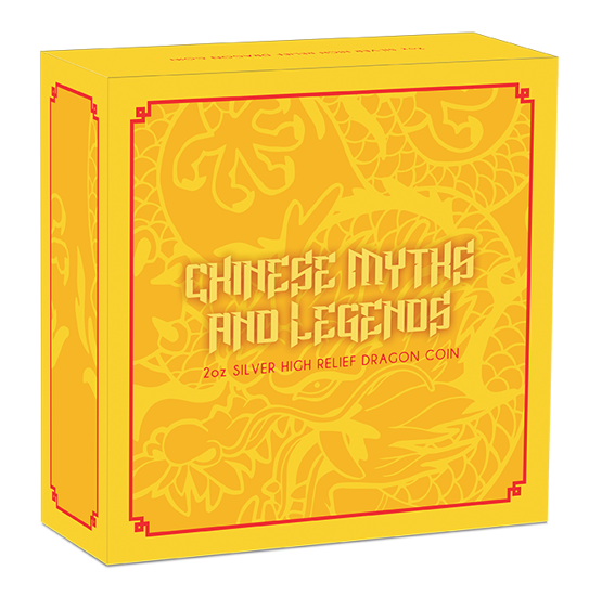 Chinese Myths and Legends: Dragon 2 uncje Srebra 2021 Proof High Relief