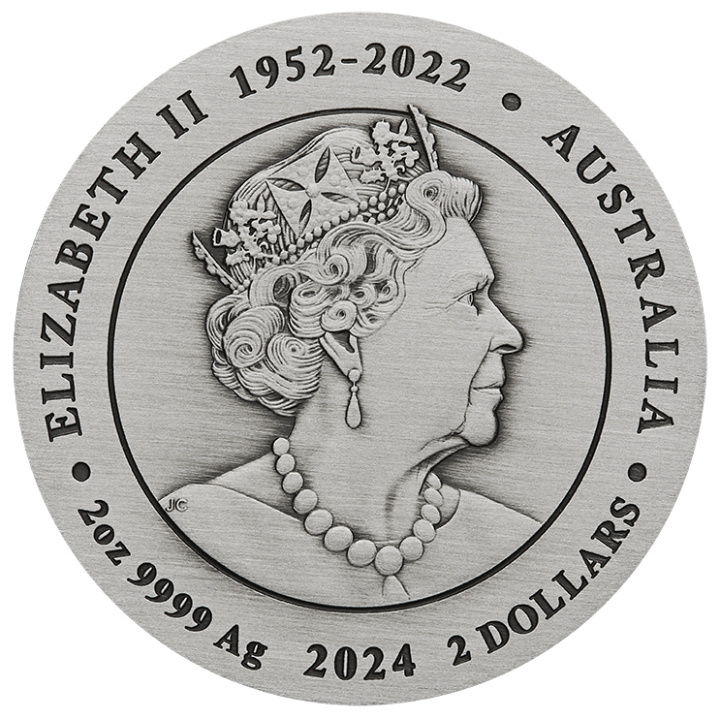 Casa de la Moneda de Perth: Lunar III - Año del Dragón 2 oz Plata 2024 Moneda Antigua