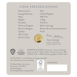 Harry Potter : Winged Keys 1/40 once d'or 2024 Proof