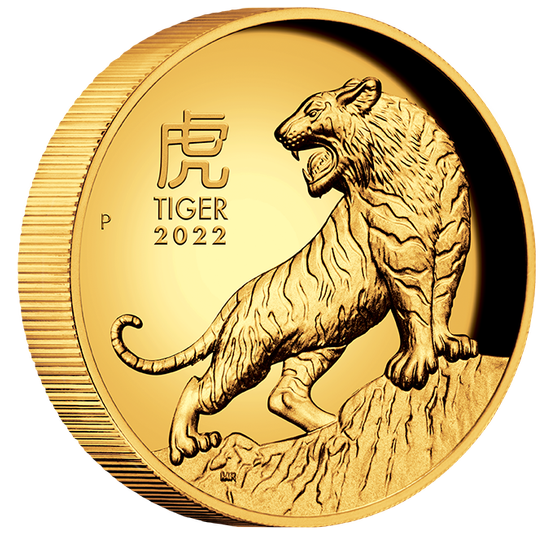 Lunar III: Rok tygra 1 unce zlata 2022 Proof High Relief