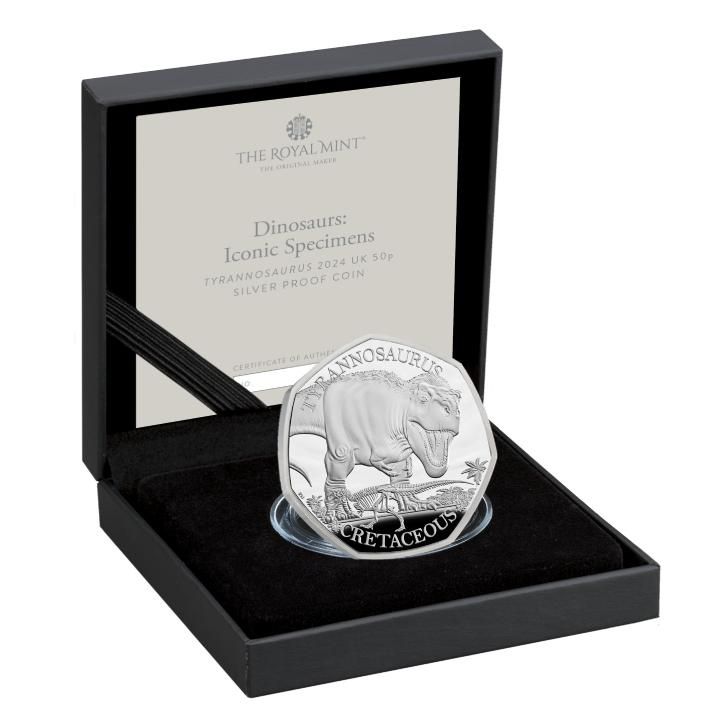 Dinosaurs: Iconic Specimens - Tyrannosaurus Rex 50p Argento 2024 Proof