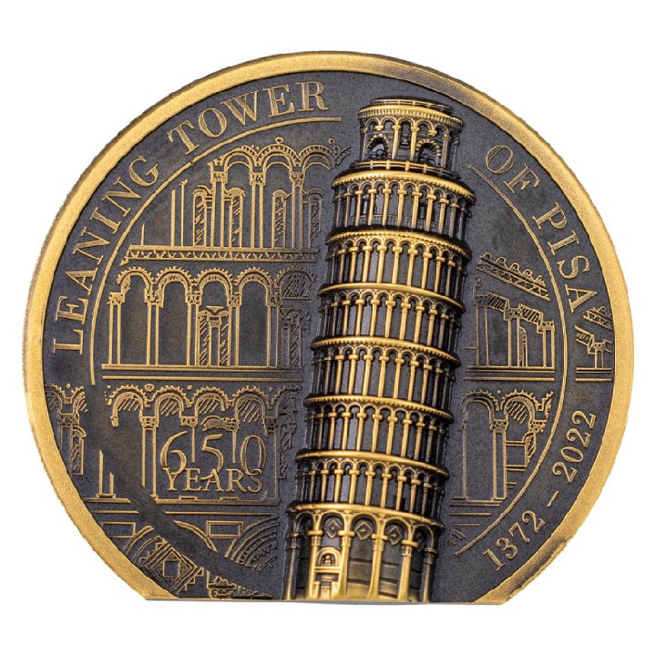 Isole Cook: Leaning Tower of Pisa 1 oncia d'oro 2022 Ultra High Relief Antiqued Coin