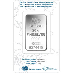 Lingote de 20 gramos de plata Pamp Suisse Rose